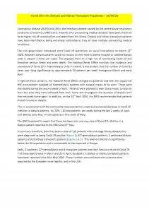 Covid 19 in the Dialysis and Kidney Transplant Population